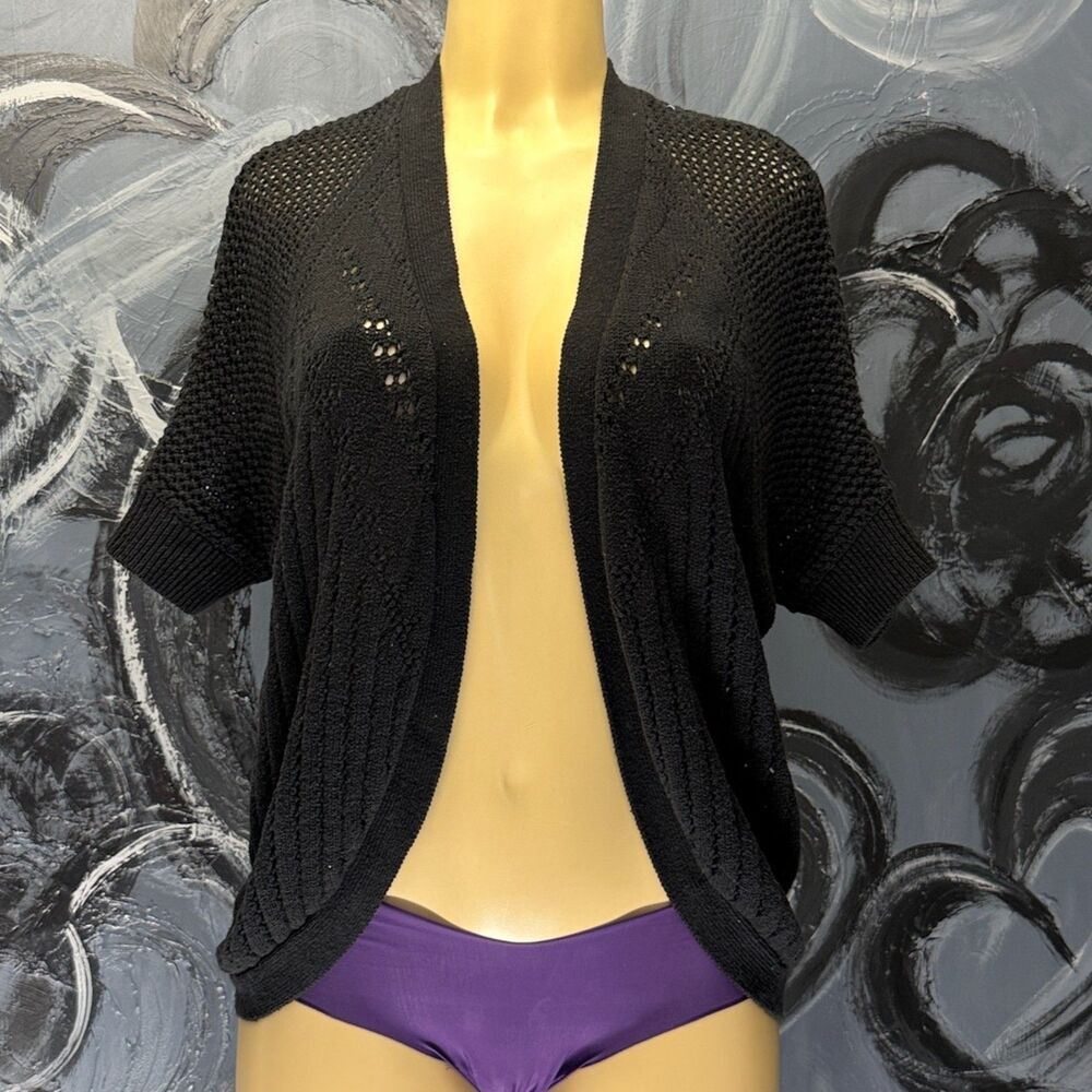 Canyon River Blues Open Front Cardigan Short Sleeve Knit Black Small